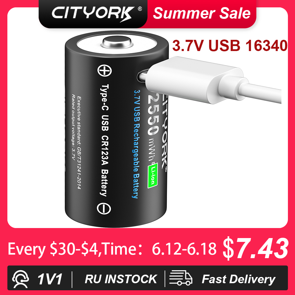 CITTORK 100% pojemność 3,7 V CR123 CR123A akumulator typu C USB ładowanie RCR123 16340 16350 baterie litowo-jonowe