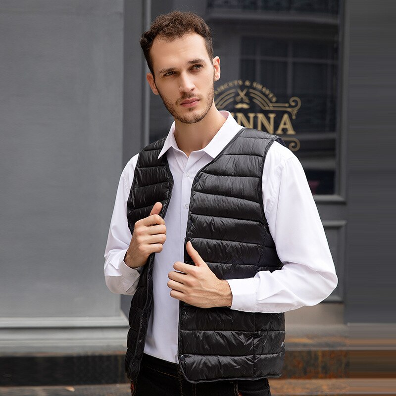 Automne coton gilet Hommes sans manches Hommes col en V gilet Veste solide mince Hommes Veste surdimensionné poche Chaqueta Hombre 4XL: Black / XXL