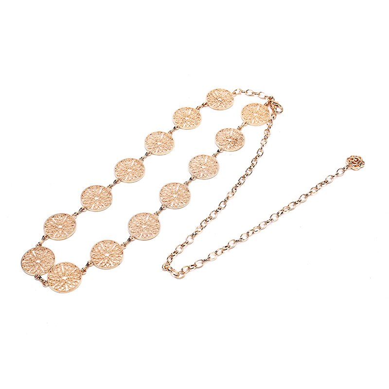 Cinturón de hojas de de Metal para mujer, cinturón de aleación, decoración de hojas, cadena fina dorada, 105cm,