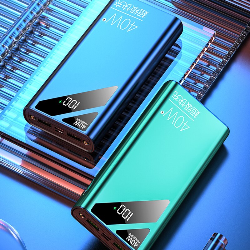 20000mah em dois sentidos de carregamento rápido power bank pd40w display digital bateria externa embutida em cabos com lanterna para iphone mi