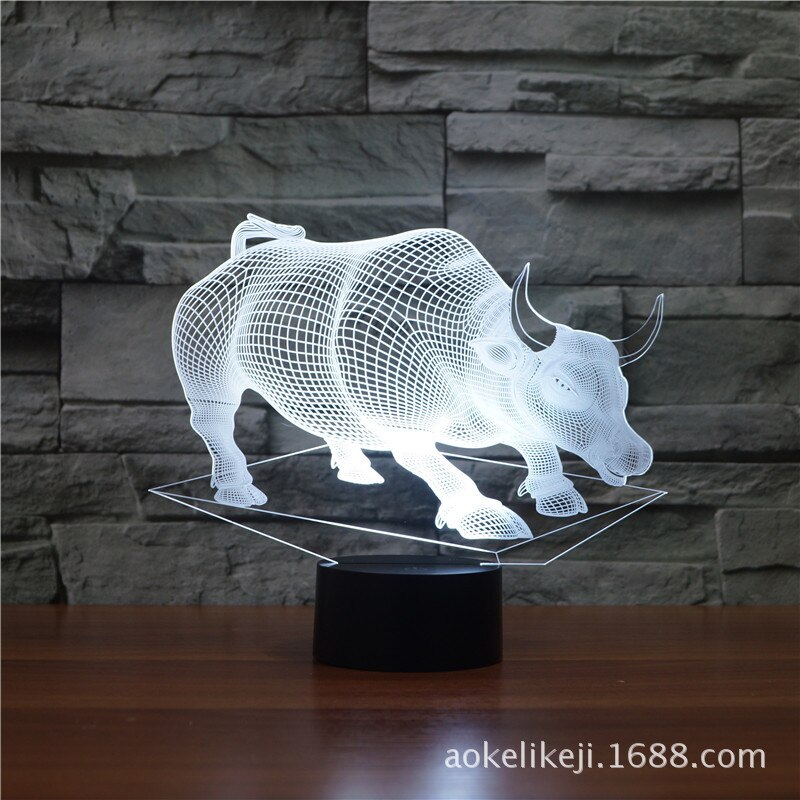 Bull Model 3D LED Light Hologram Illusions 7 Colors Change Decor Lamp Best Night Light for Home Deco 3417