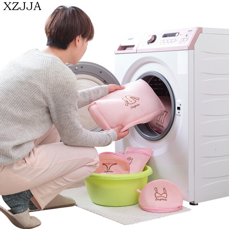 Xzjja pink tykkere finmasket vasketøjstaske badeværelsesvasker bh undertøj tøjorganisator vasketøj vask luftkombipose
