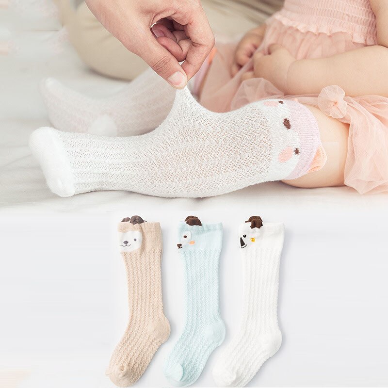 3 par/lote bebés para niños y niñas de los niños hasta la rodilla calcetines Medias de la pierna sólida de algodón lindo 0-3Y: 1 / Foot length (6-9CM)