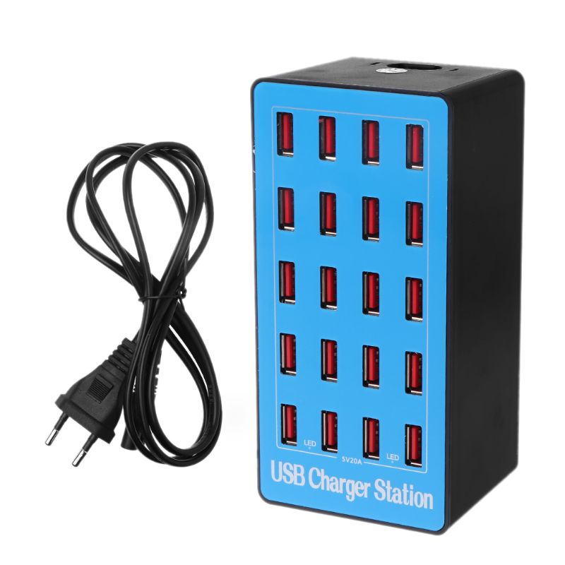 20-Port USB Hub Ladegerät Power Adapter Wand Schnelle Lade Dock Station 100W für Apple iPhone iPad Samsung huawei Smartphone Tabelle: BL-EU