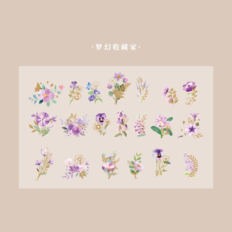 40 pcs Golden Outline Flowers Stickers aesthetic Art Handbook Diary DIY Decoration PET Sticker for Album Notebook: 5