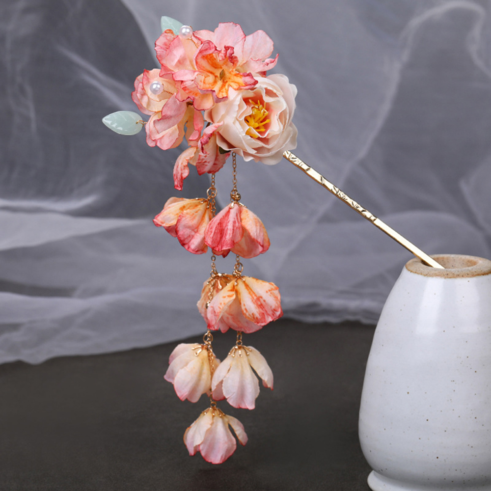 Grote Bloem Haar Stokken Vorken Goud Kleur Metalen Houten Haarspelden Clips Vrouwen Knot Maker Sieraden Chinese Stap Schudden Hoofddeksels