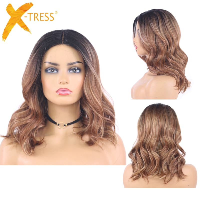 Ombre Braun Colored Synthetik Spitze Perücken Pro Schwarz Frauen natürlich Welle kurz Bob Perücke Schulter Länge Orange grau Haar Perücken X-tresse