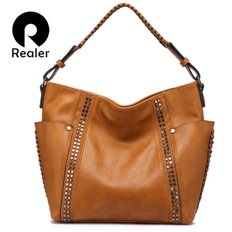 REALER frauen schulter umhängetaschen weibliche casual totes damen handtaschen große kapazität Niet Messenger top-griff taschen