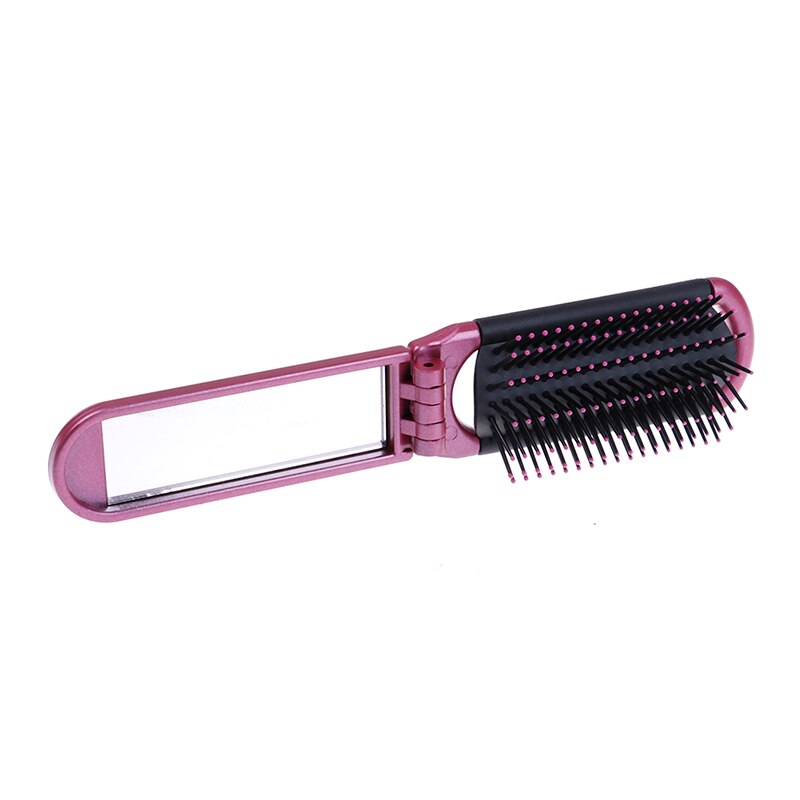 Brosse à cheveux pliante avec miroir poche compacte taille voyage voiture sac à main sac: VIOLET