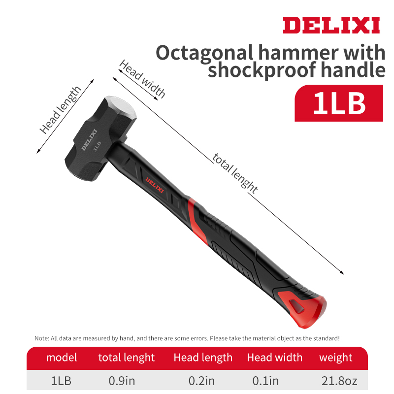 Hamer, achthoekige hamer, hamergereedschap, massieve wandsmashhamer, handhamer met gelijkmatig gewicht, geïntegreerde muursloop: Black