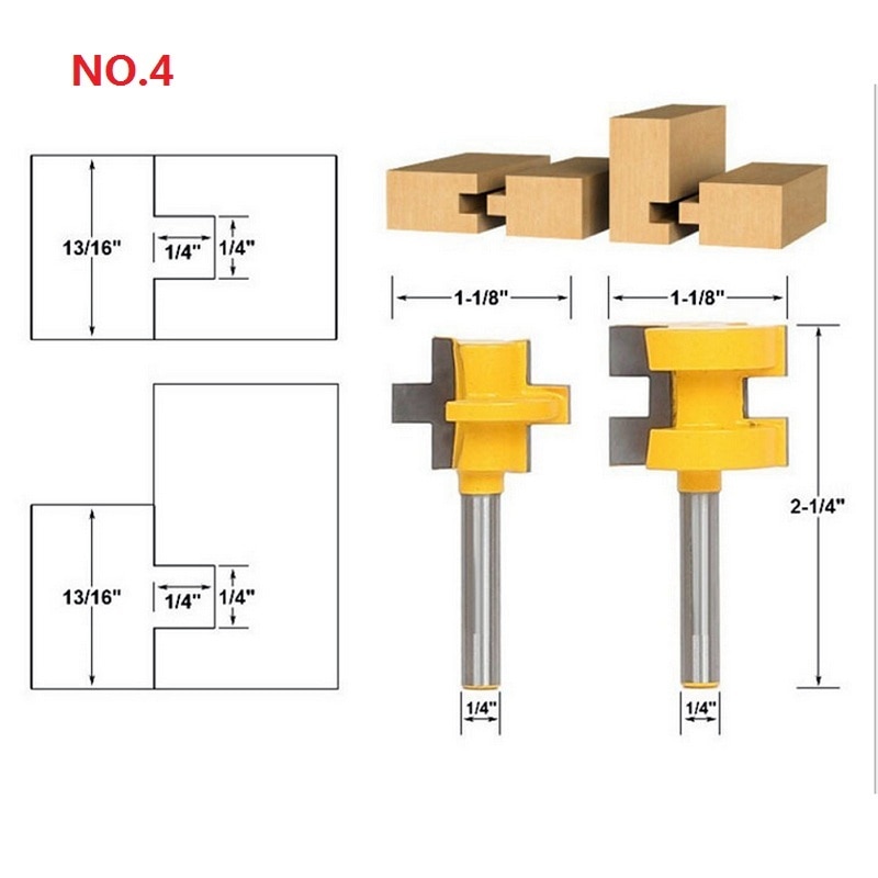 NO.1-10 Frees voor Hout 1/4 ''Schacht Tong Groove Frezen Boren Frezen Carving Set Floor Houtbewerking: NO.4