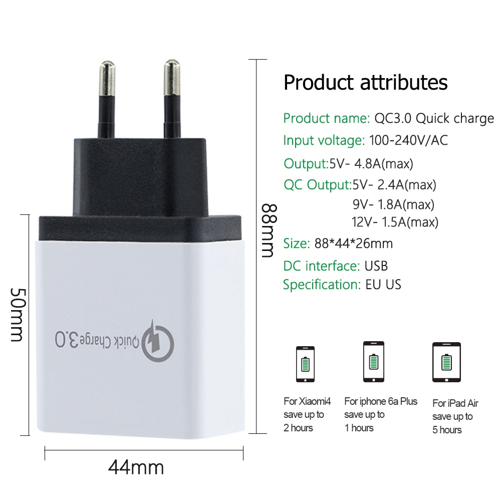 Universal 18 W USB Quick charge 3.0 5V 3A for Iphone 7 8 EU US Plug Mobile Phone Fast charger charging for Samsug s8 s9 Huawei