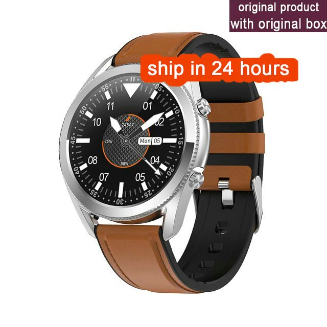 G33 Smartwatch Men Bluetooth Call Round Touch Heart Rate Blood Pressure Fitness Tracker for Android iOS: Brown Leather
