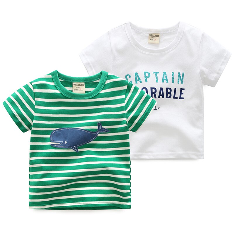 Zomer Kids Leuke Walvis T-shirt Koreaanse Versie Streep T-shirt Jongen Meisje 1-5 Jaar Oude Baby Kleding Dunne 100% katoen