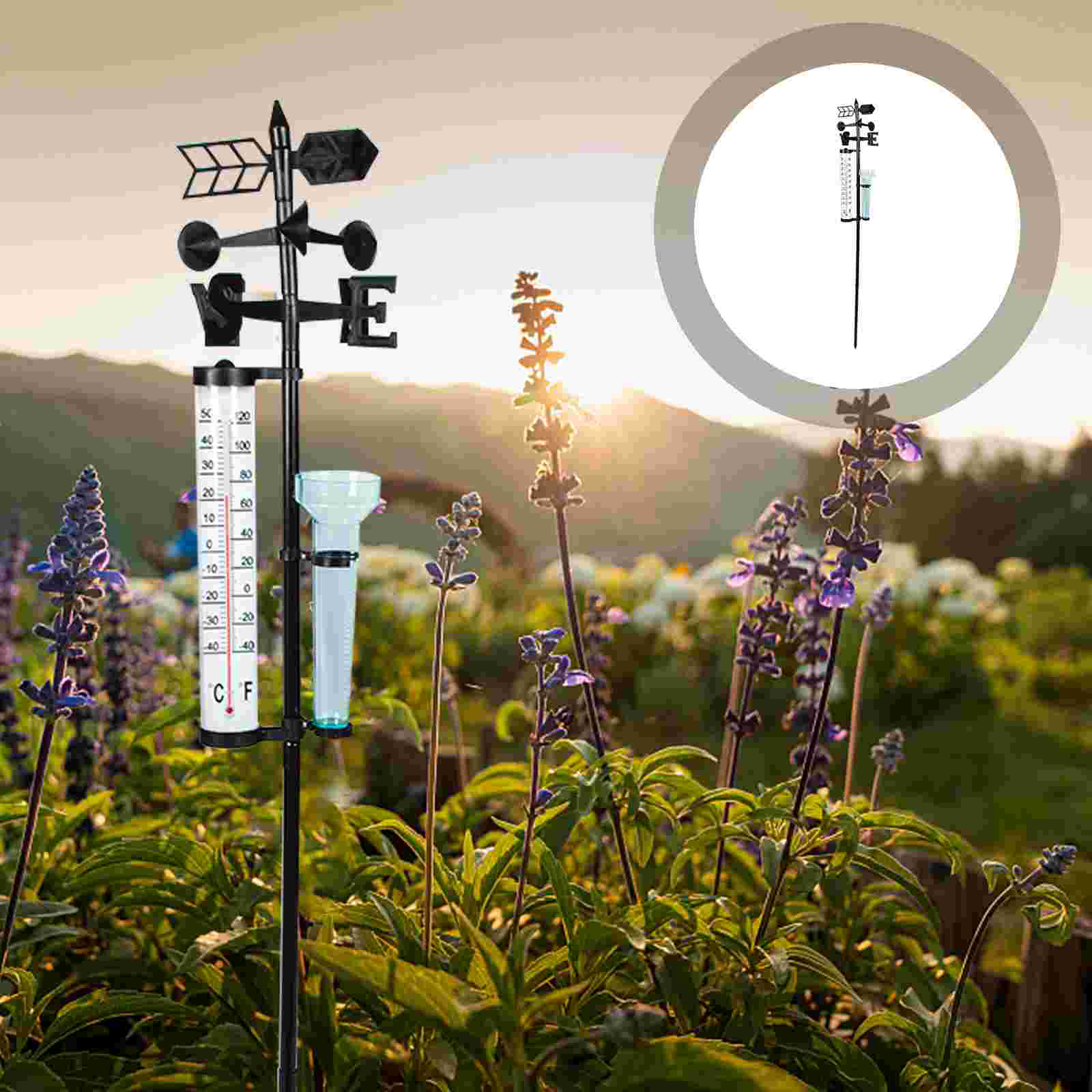 3-in-1 Outdoor Rain Gauge Practical Rain Measurer Wind Indicator: Default Title