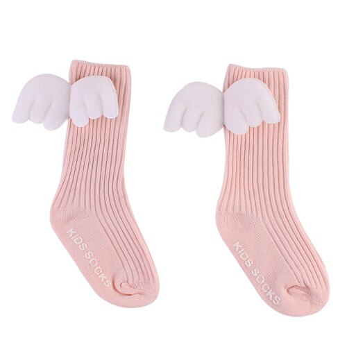 Meias de algodão para bebês, meias fofas de anjo absorve o suor respirável para meninas e meninos, 0-4 anos: Rosa / S 0to2Years