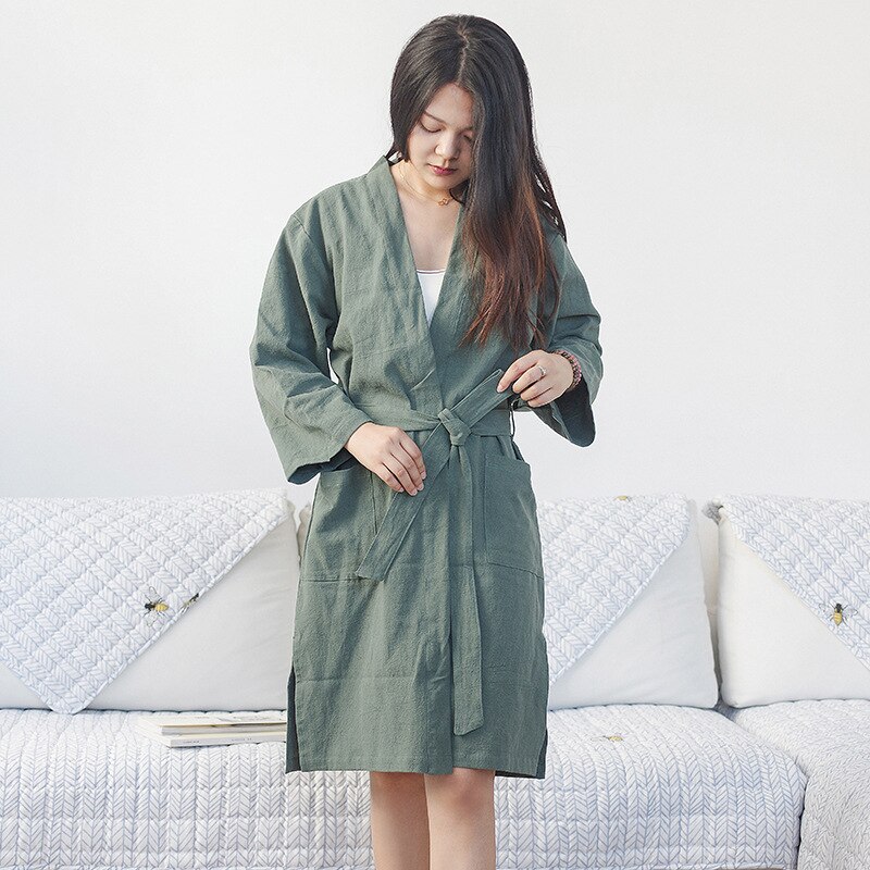 Mannen Vrouwen Koppels Japanse Stijl Yukata Kimono Pyjama Badjas Chinese Katoen Linnen Vest Ongedwongen Thuis Badjassen Nachtkleding: Green / Men One Size