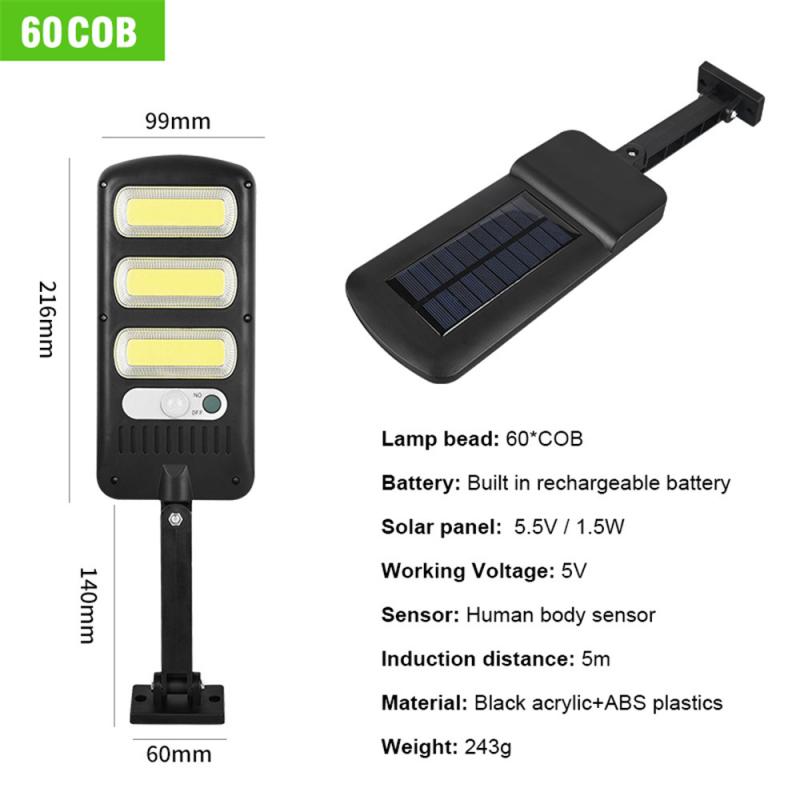 150 COB Solar Street Lights Outdoor Security Light Wall Lamp Waterproof PIR Motion Sensor Smart Remote Control Lamp 500-1000W: 60COB