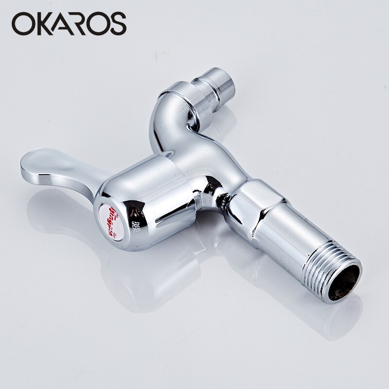 OKAROS Brass Wall Mount Chrome Finished Small Tap Decorative Double Garden Faucet Washing Machine Tap Bibcock Water Taps