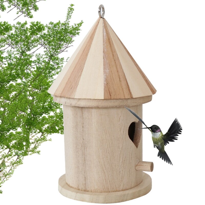 Natural Wooden Bird House Hanging Nest Outdoor Garden Cage Outdoor Resting Place Shelter Habitat for Small Bird