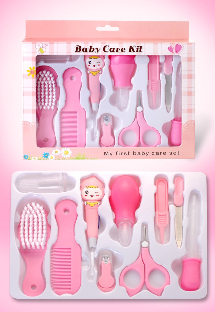 10 Stks/set Baby Gezondheidszorg Nail Haar Thermometer Grooming Brush Kit Clipper Schaar Multifunctionele Kid Toiletartikelen Kit Babyverzorging: pink 