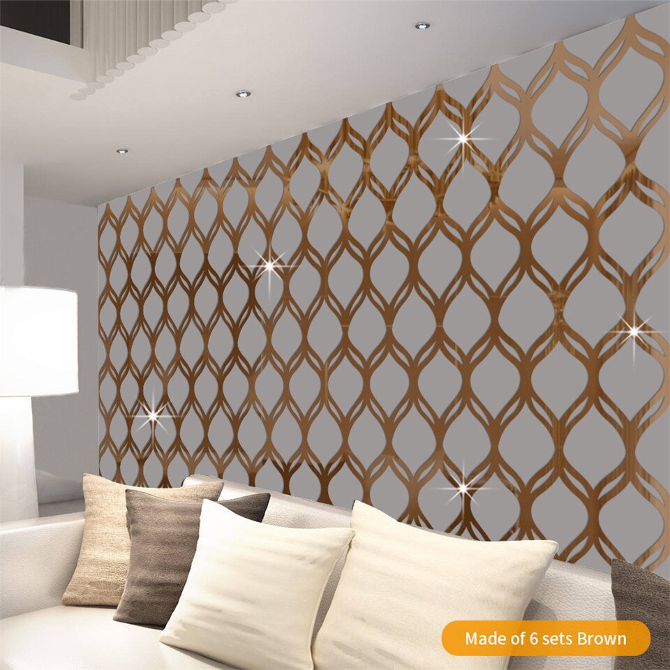 Pegatina de espejo de pared para decoración del hogar, papel tapiz de linterna de hueco para sala de estar, dormitorio, calcomanía de espejo acrílico, 12 unids/set por juego