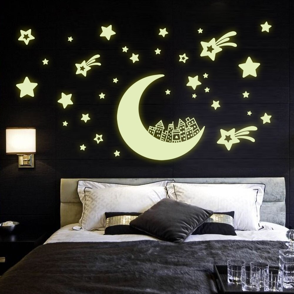 100 Stck/einstellen Nacht Leuchtende Sterne Mond Aufkleber Kunststoff Licht hoch glühen in das dunkel Spielzeug Zauberstab Für Baby freundlicher Schlafzimmer Schlaf