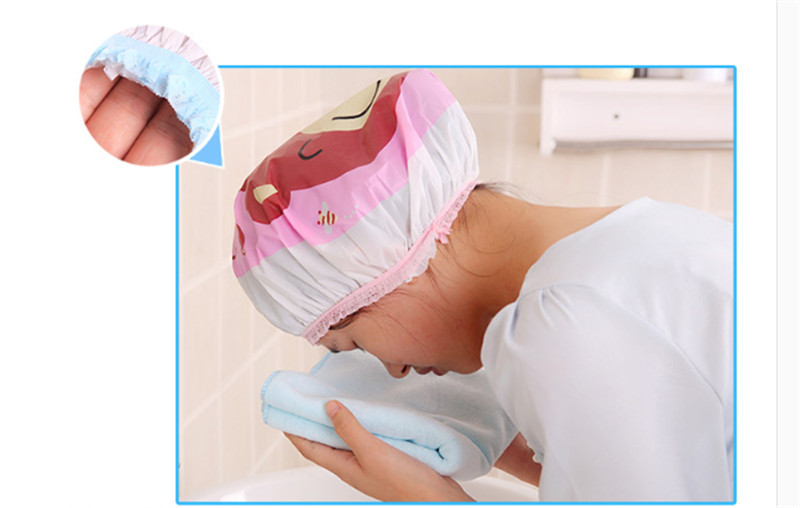 1P Color Random Adult waterproof shower cap Cartoon Shower Hat Wrapped Towel Bathing Cap Bathroom Accessories Waterproof Bathing