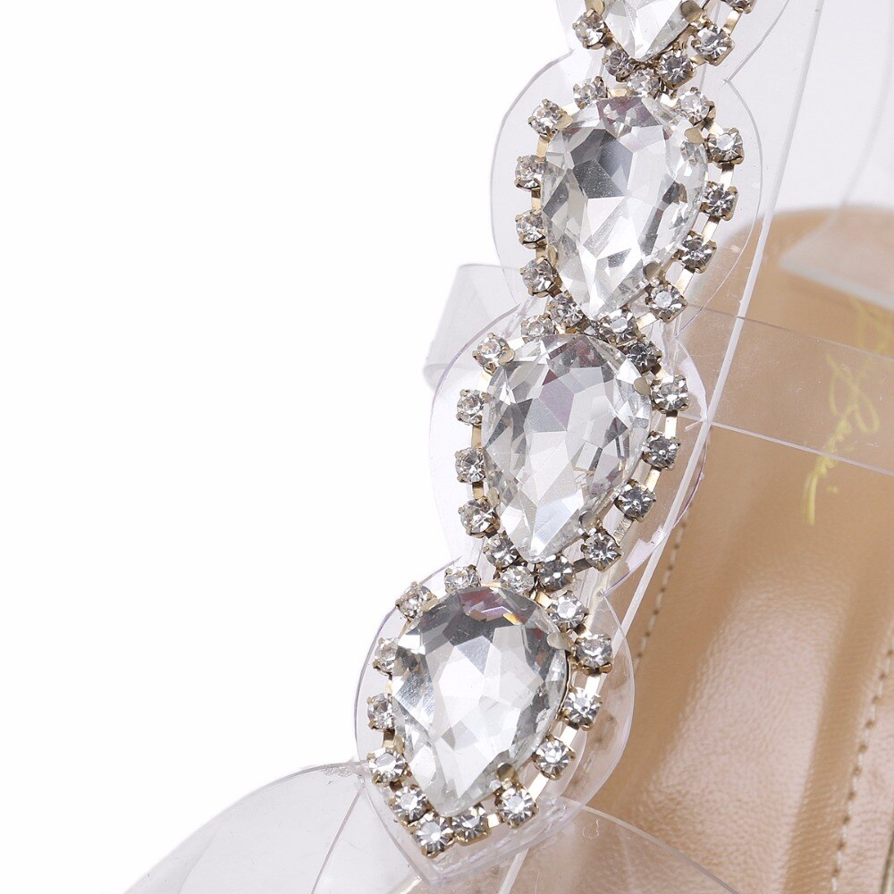 AIYKAZYSDL Crystal PVC Clear Heels Thin Heels Stilettos Women Pumps Open Toe High Heels Shoes Buckle Strap Diamonds Sapatos