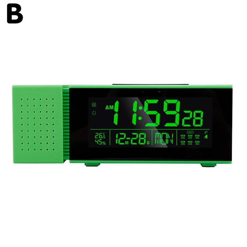Digital Alarm Clock IR Sensor Movable Night Light With Temperature Humidity Night Decor FM Radio Display Clock Digital Tabl C9Z3: green