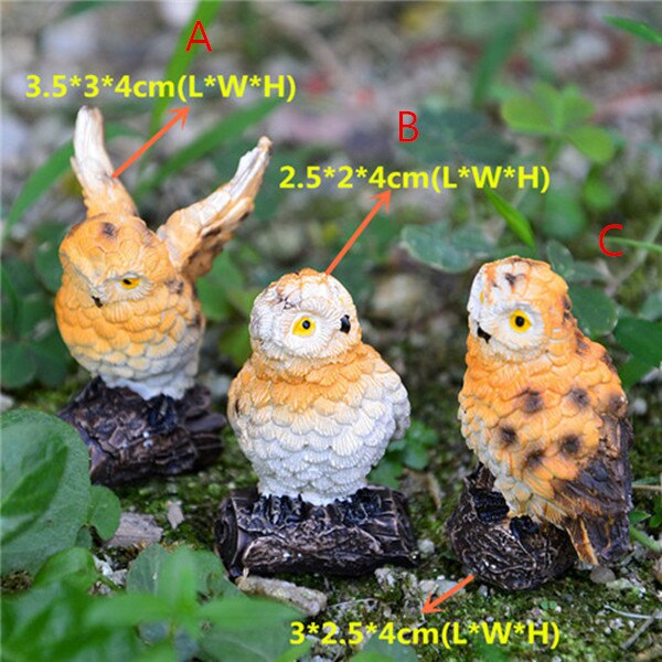 Figuritas de búhos de resina de 2 colores, decoración de jardín, figuritas en miniatura para exteriores, decoración del hogar de escritorio: C (3pcs)
