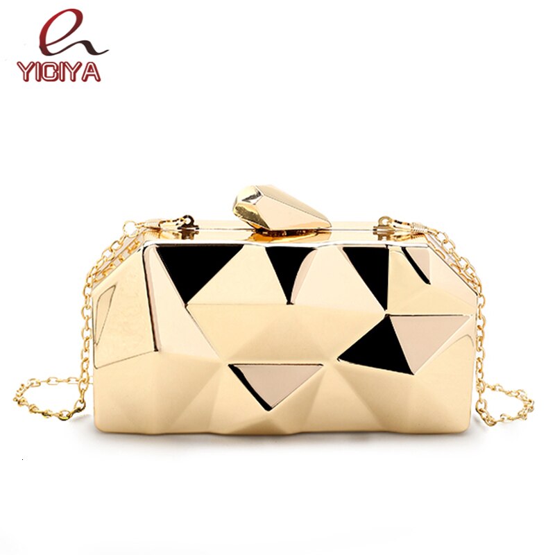 Purse Silver Bags Gold Box Clutch 3 colors Handbags Women Metal Clutches Top Hexagon Mini Party Black Evening