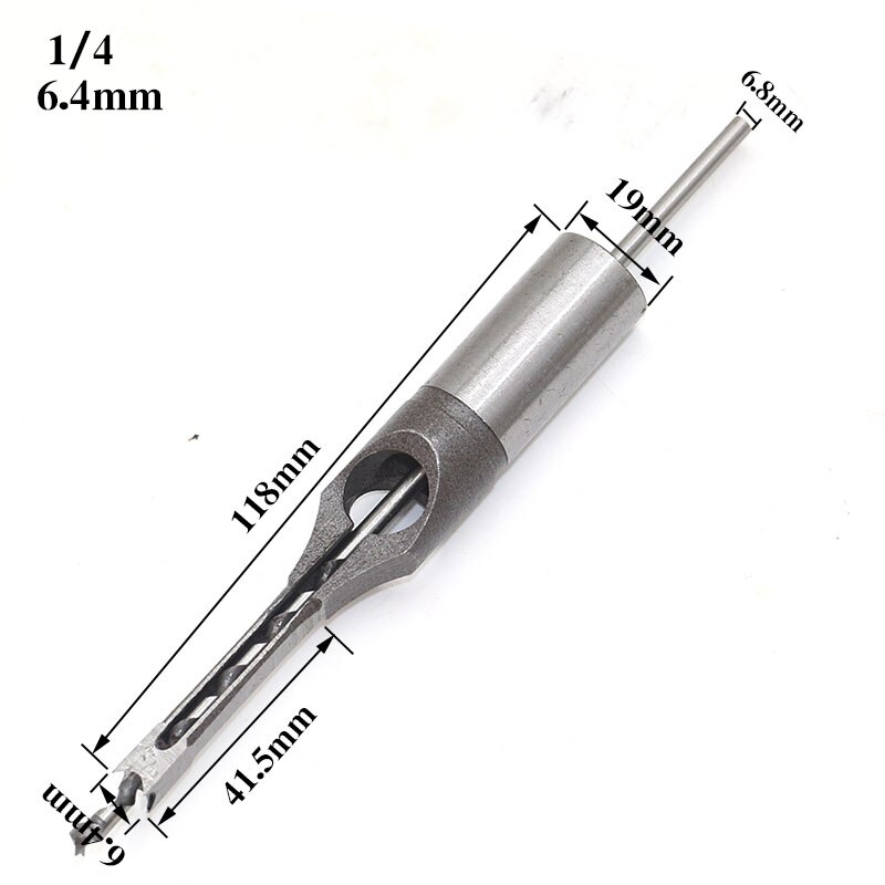 1pc HSS Square Hole Saw Mortise Chisel Wood Drill Bit with Twist Drill: 6.4mm