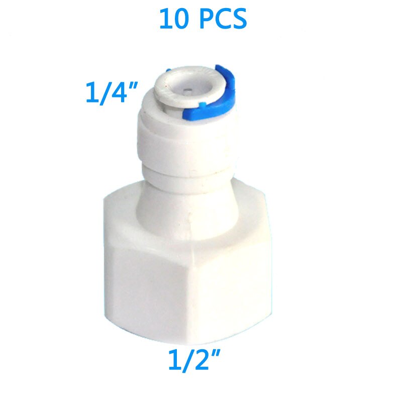10PCS 1/2" Internal thread to 1/4" Straight connector RO Water Fitting Tune Quick Connect Reverse Osmosis White fast connection