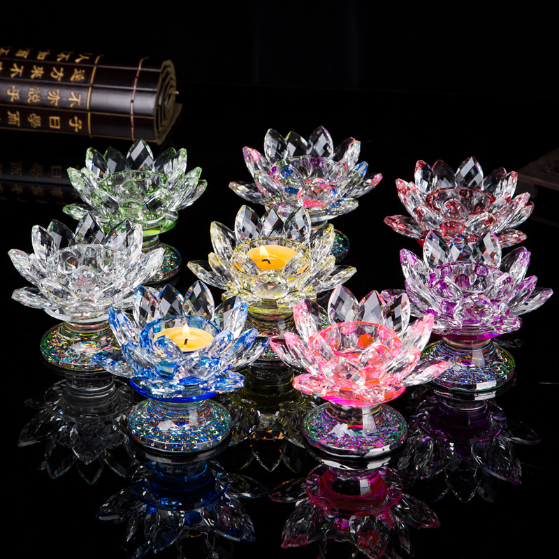 7 farger krystall lotus lysestake telysholdere lotusblomst figurer ornament fest middag dekor