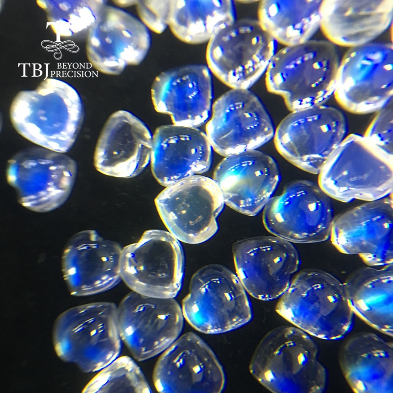 Tbj, índia natural boa qualidade azul fogo moonstone forma do coração 6mm 1.25ct por peça para jóias diy