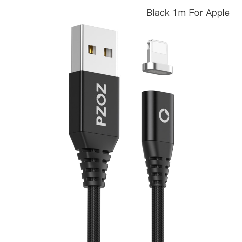 PZOZ Shop club exclusive Magnetic Cable Type C Micro USB C 8pin Fast Charging Adapter Phone Microusb Type-C Magnet Charger: Black 1m For Apple