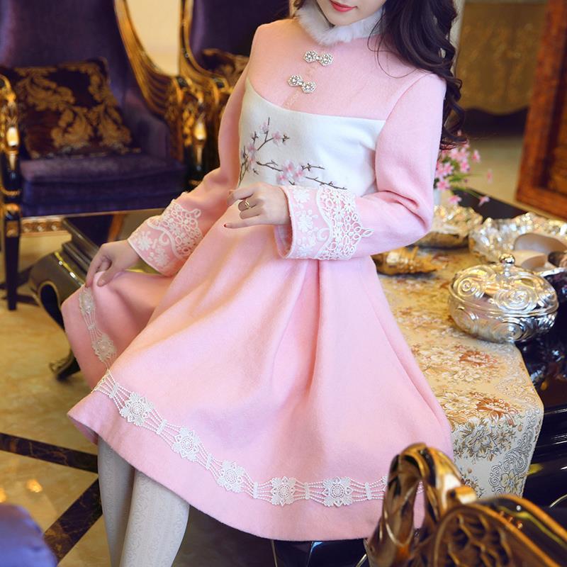 Vestido de estilo chino de hermana Lolita para mujer, ropa de princesa con cordones, mezcla de lana dulce tradicional Vintage, Hanfu femenino