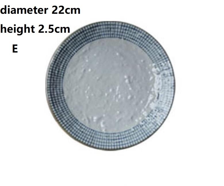 Keramische Schotel Plaat Handgeschilderde Diner Plaat Japanse Stijl Plaid Soep Plaat Salade Retro Creatieve Servies: E