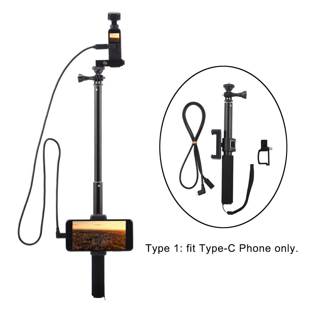 Perche à Selfie DJI OSMO Pocket/Pocket 2, support de téléphone à cardan portable, pince de câble pour accessoires de téléphone: Grey