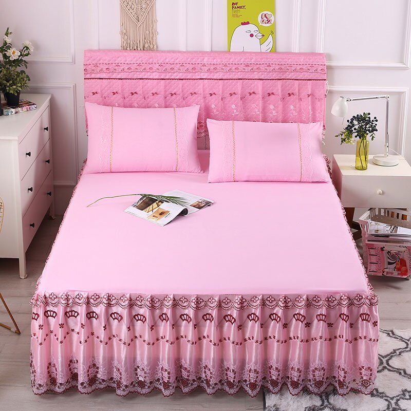 quilted bedspread 100% cotton bedding skirt &amp;fitted sheet two in one Ruffles Jacquacd Bed cover cotton bed set Crown: 1 / 180x200cm