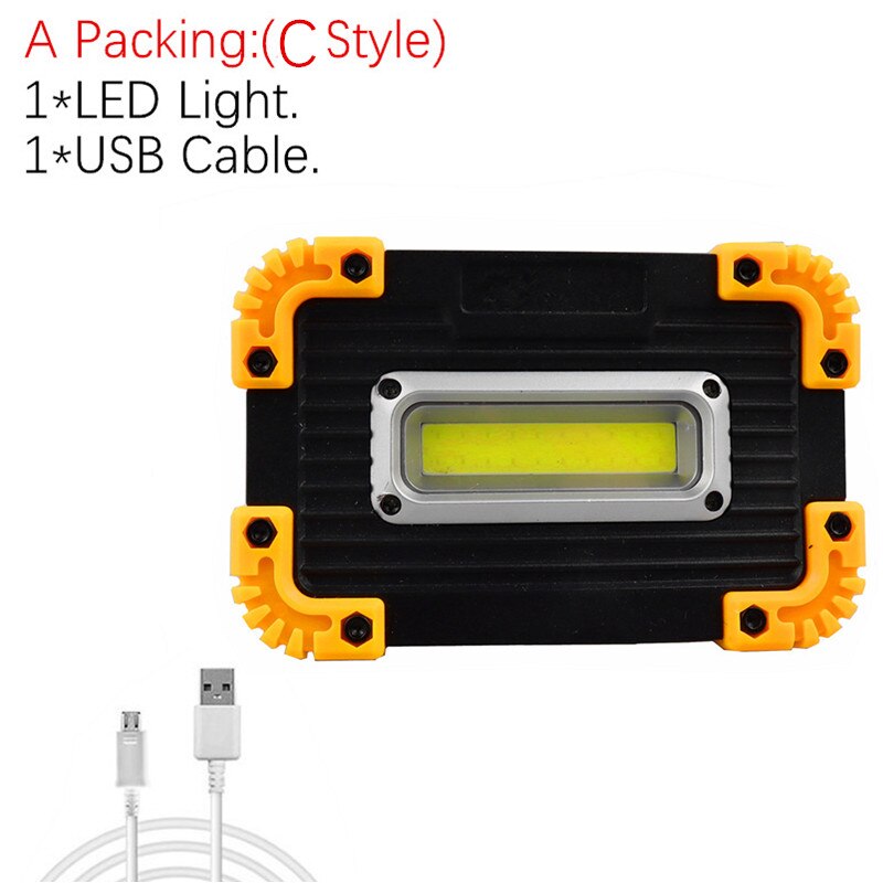 Usb genopladelig lommelygte bærbar cob led lommelygte udendørs jagt camping fakkel telt lanterne til 18650 or aaa batteri: En pakning - c stil / Intet batteri