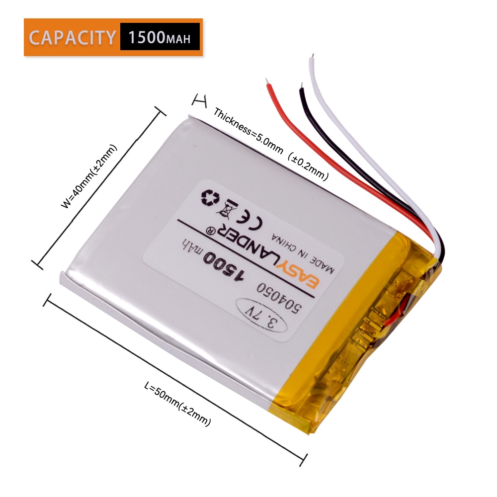 3 líneas 504050 3,7 V 1500MAH (batería de iones de litio de polímero/Li-ion) para reloj inteligente, GPS,mp3,mp4, teléfono móvil, altavoz