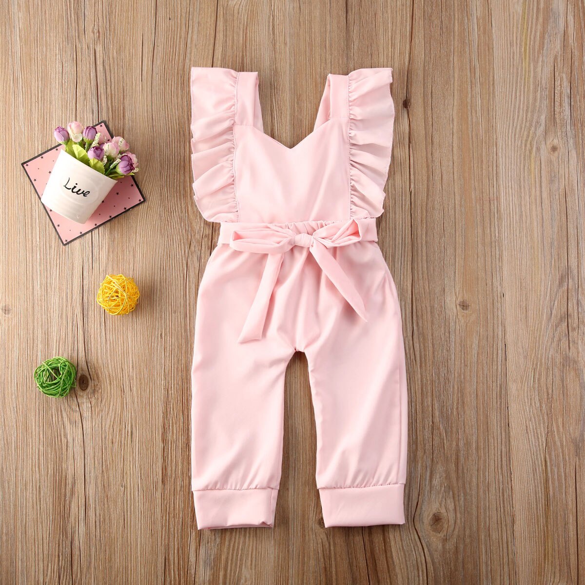 0-24M Newborn Baby Kids Girls Boys Rompers Pink Solid Ruffles Short Sleeve Lovely Jumpsuits Outfits