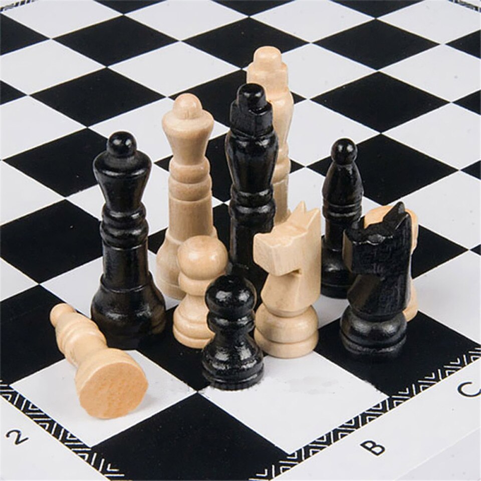 BSTFAMLY Wood Chess Set Chessman Game of International Chess 29x27.5x1.3cm Folding Chessboard Wood Chess Game I34