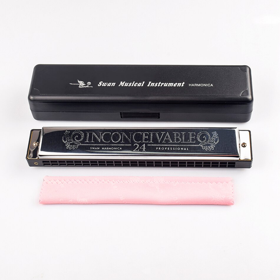 SWAN 24 Holes Tremolo Harmonica C Key Polyphony Harmonicon Octave-tuned Mouth Organ Harmonica with box