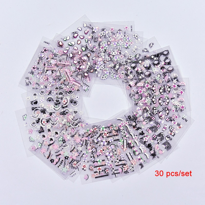 Multicolor Gemengde Nail Franse Sticker 3D Nail Sticker DIY Tips Beauty Franse Manicure Stickers Voor Nagels Decal 30 Vel