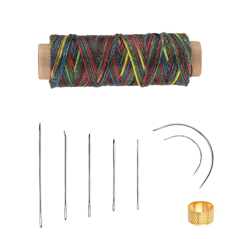 9 PCS Leather Sewing Kit With Multiple Colour Waxed Thread Golden Thimble And Leather Stitching Needles For DIY Leather Craft: Type10