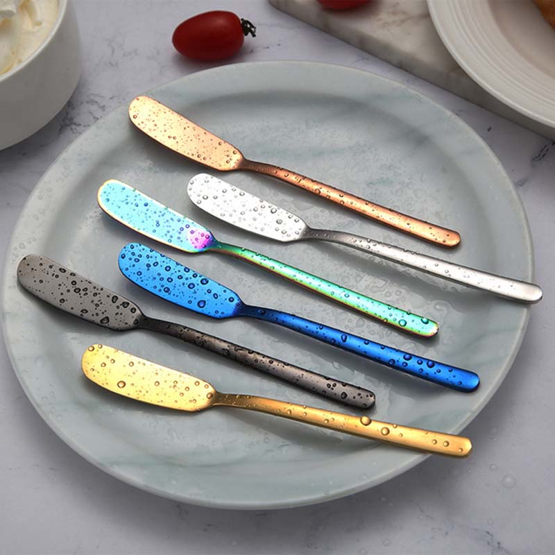 304 Stainless Steel Butter Knife Long Handle Jam Butter Spatula Western Tableware Cream Knurling Knife Kitchen Cheese Tools