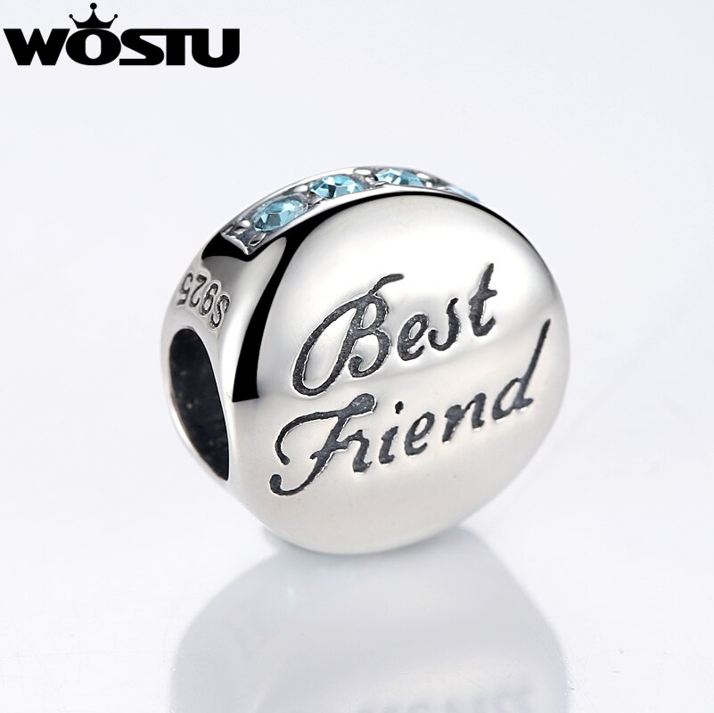 100% 925 prata esterlina melhor amigo charme grânulos com azul cz caber original wst pulseira autêntico diy jóias presente